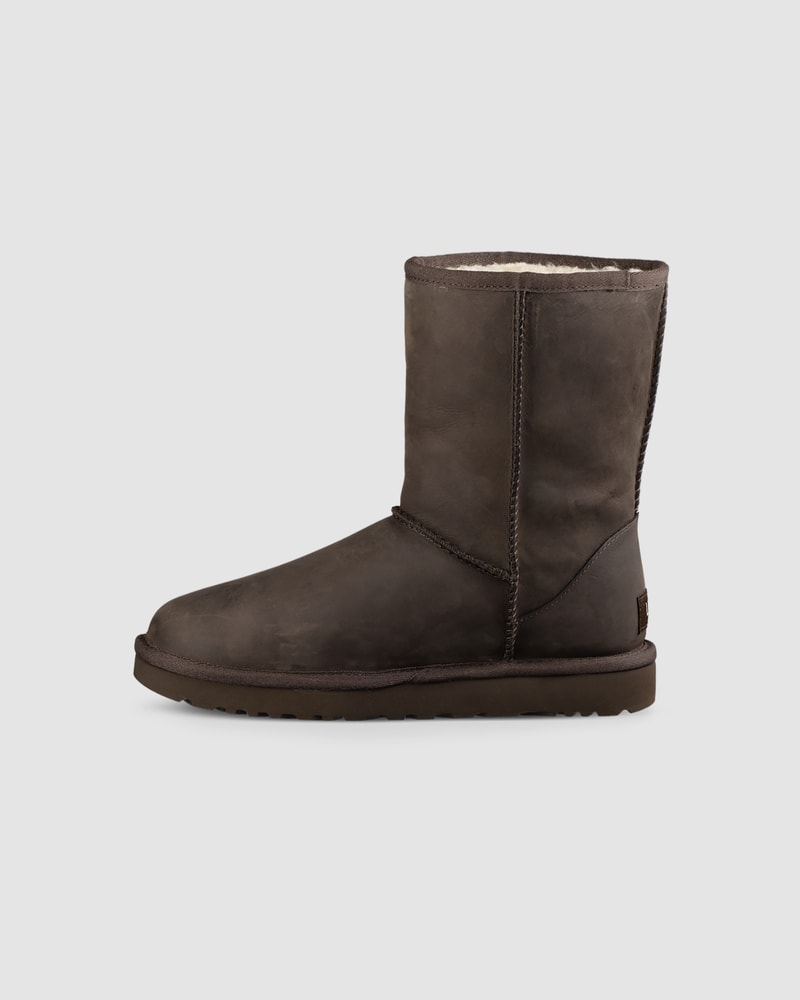 Ugg womens classic short leather hot sale boots brownstone